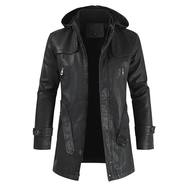 Jaqueta Masculina Longa de Couro com Capuz Macmer MM121